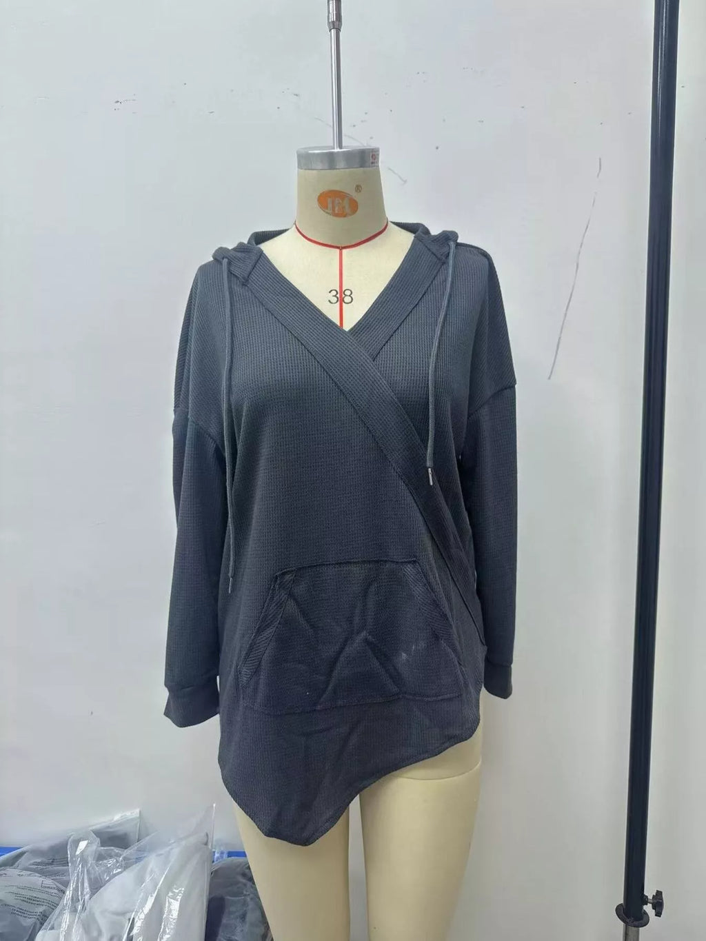 Drawstring Waffle Knit Hoodie - Lilixa.store