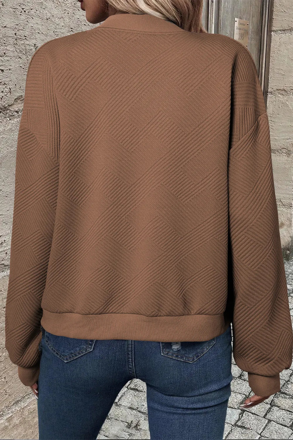Textured Zip Up Baseball Collar Jacket, view 6
