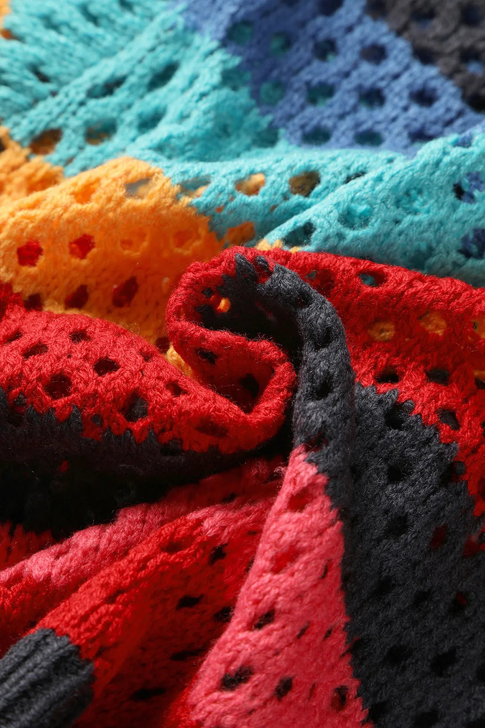 Openwork Color Block Tied Cardigan - Lilixa.store