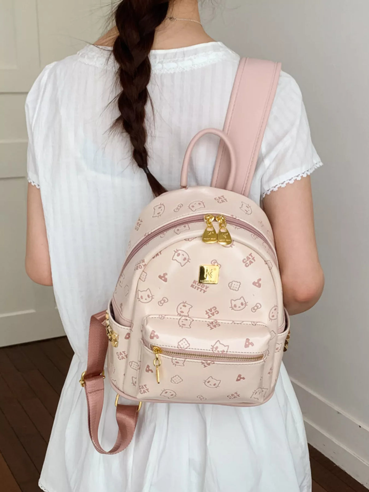 Cartoon Pattern Backpack Bag with Bear Pendant - Lilixa.store