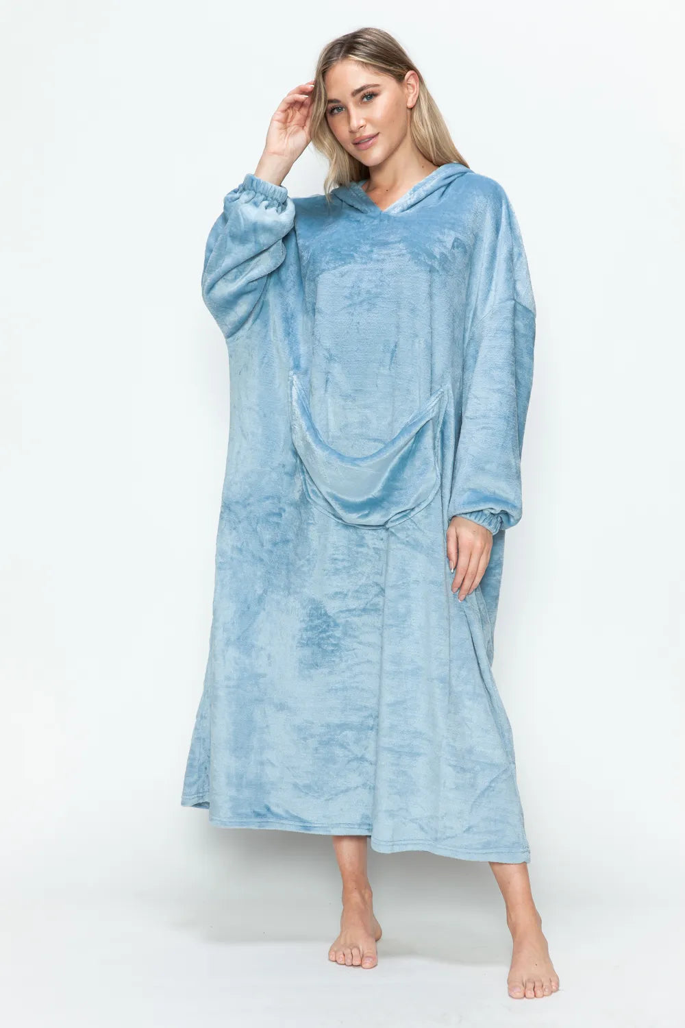 Double Take Full Size Pocketed Hooded Midi Lounge Dress - Lilixa.store