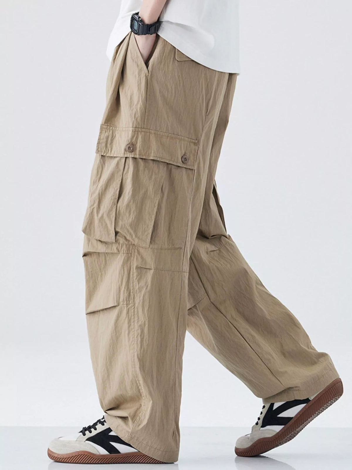 Men's Drawstring Wide Leg Cargo Pants, view 4