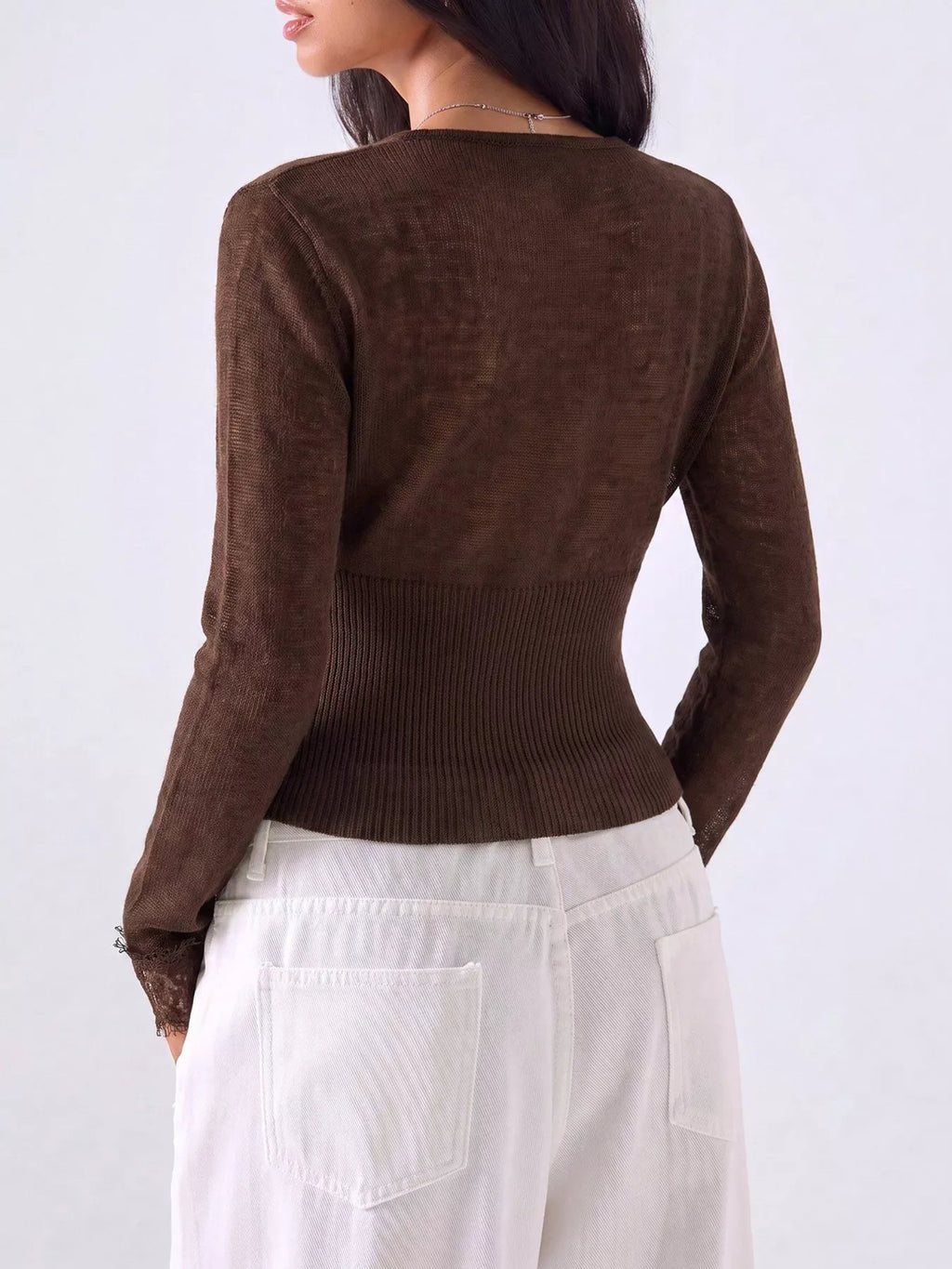 Lace-Trimmed V-Neck Button-Down Cardigan - Lilixa.store