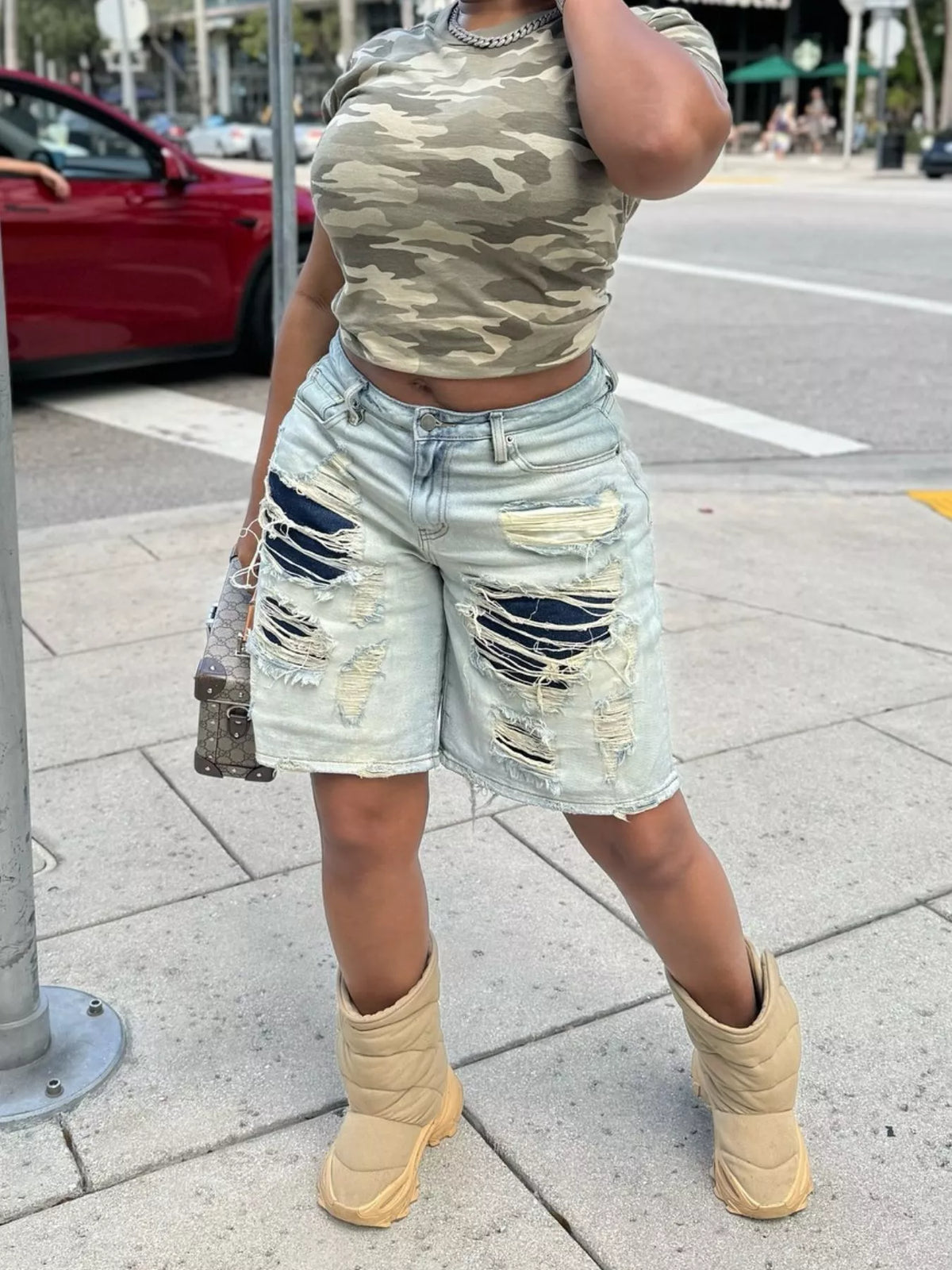 Distressed Denim Bermuda Shorts - Lilixa.store