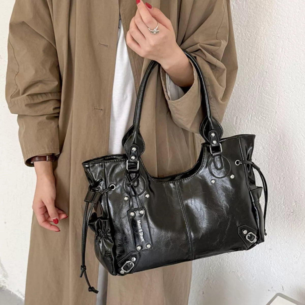 Drawstring Leather Handbag
