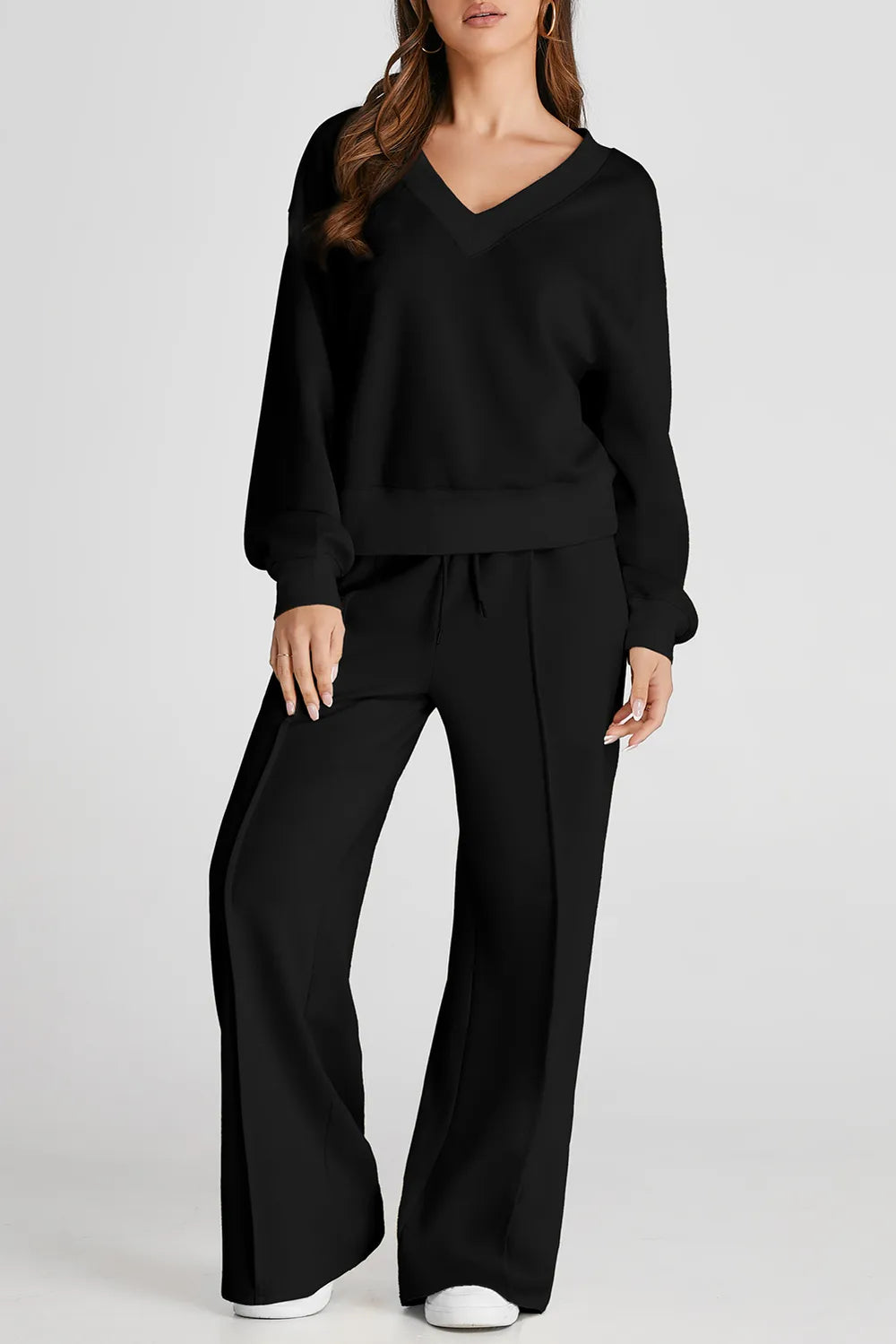 V-Neck Long Sleeve Top and Pants Active Set - Lilixa.store