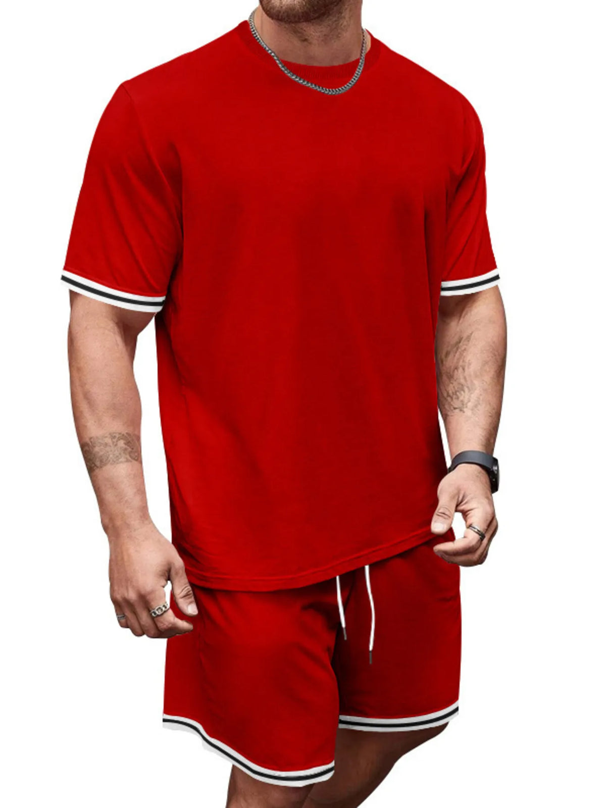 Men's Full Size Striped Short Sleeve Tee and Shorts Set Plus Size - Lilixa.store