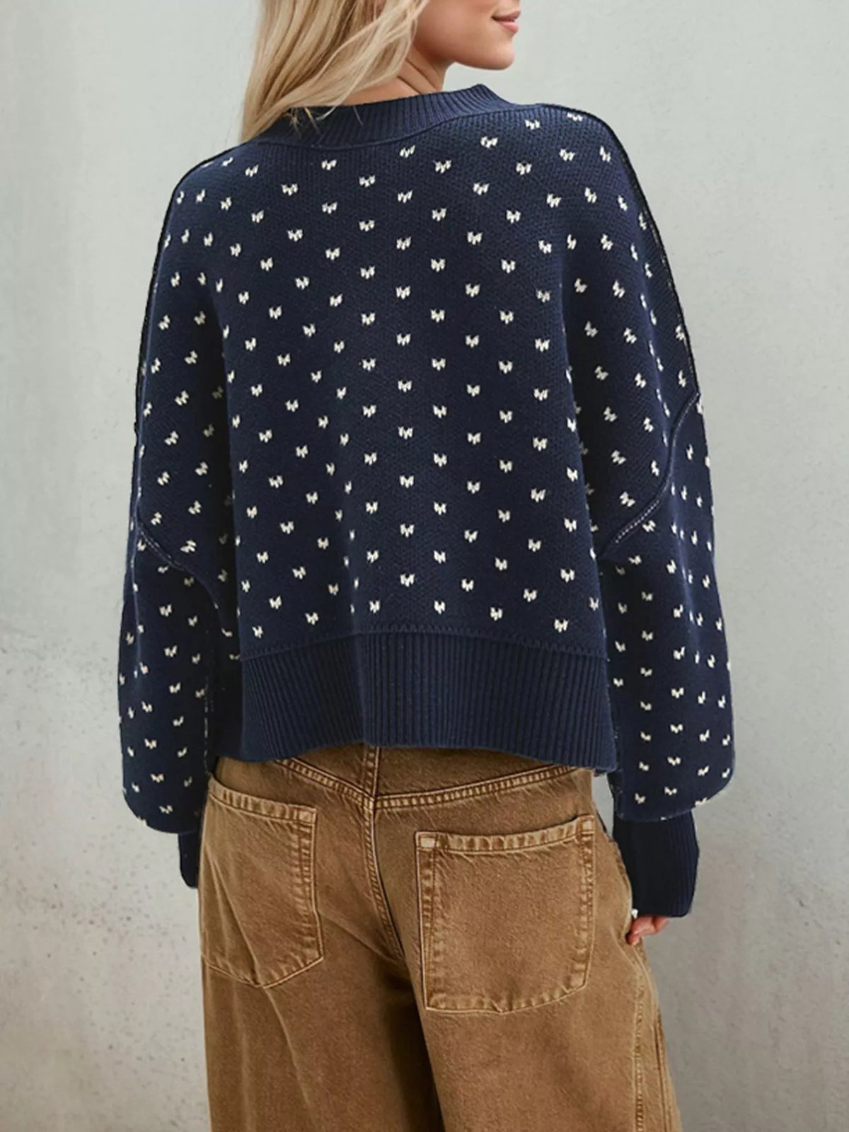 Ribbed Trim Dropped Shoulder Sweater