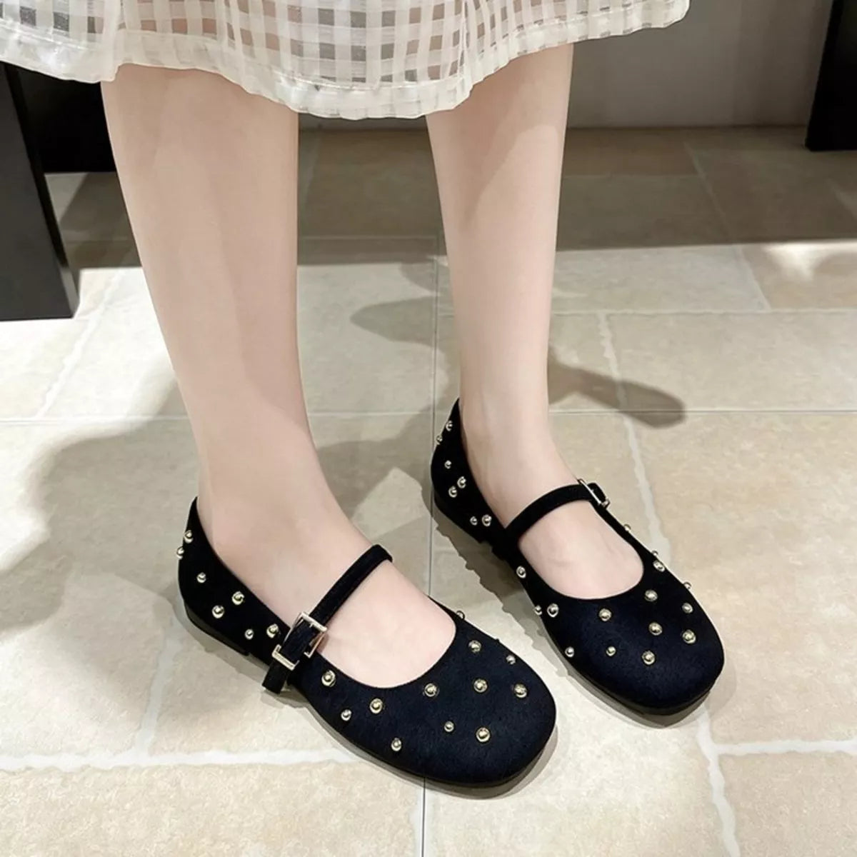 Studded Square Toe Slip-Ons - Lilixa.store