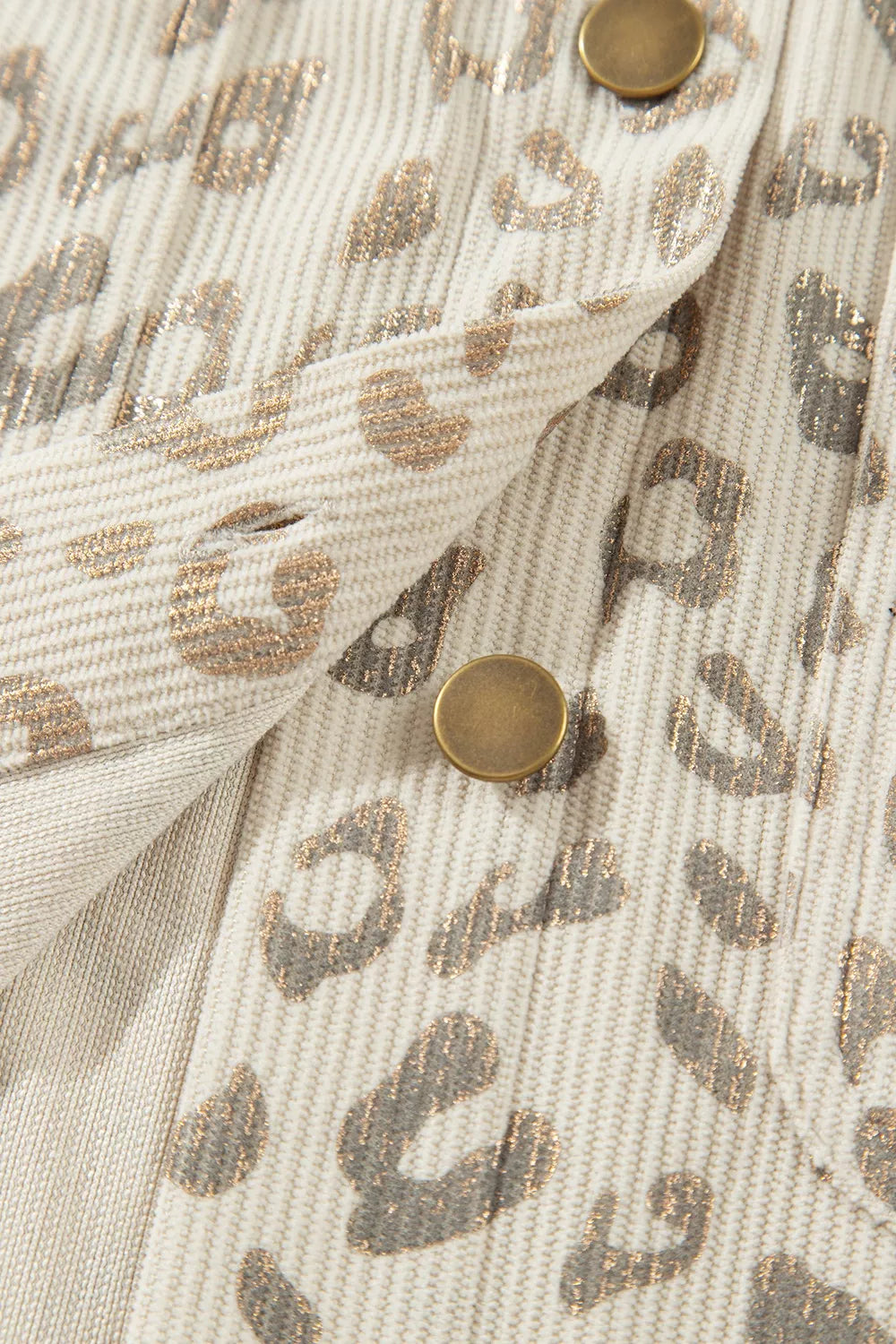 Leopard Print Corduroy Shirt Collar Long Sleeve Regular Fit Jacket in Khaki, view 14