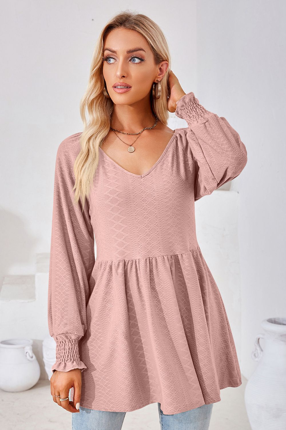 V-Neck Lantern Sleeve Blouse, view 7