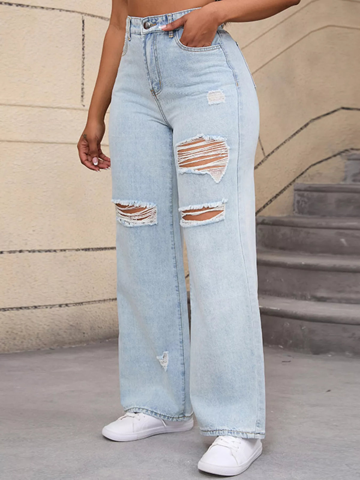 Distressed Wide-Leg Jeans - Lilixa.store