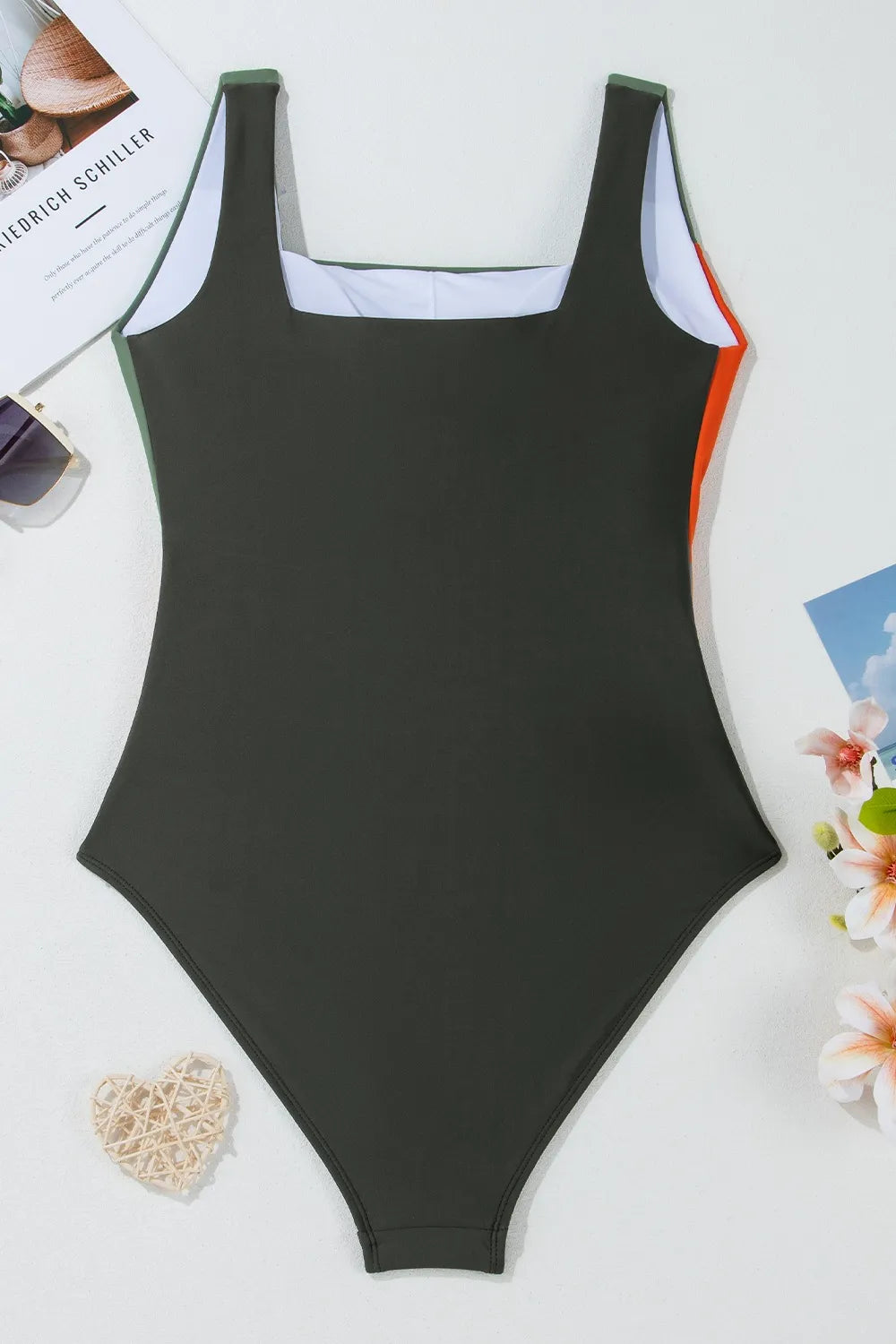 Color Block Padded Square Neck One Piece Swimsuit - Lilixa.store