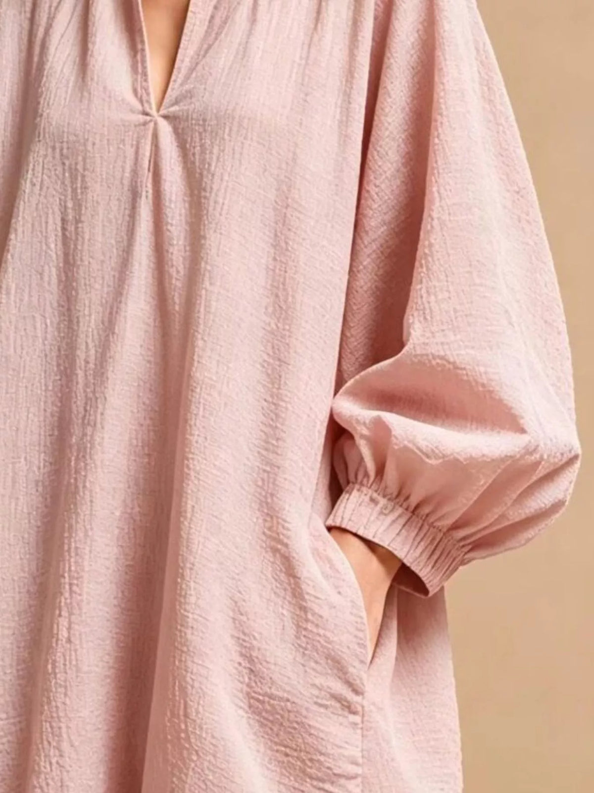 Casual Loose-Fit Balloon Sleeve Mini Dress with Pockets, view 2