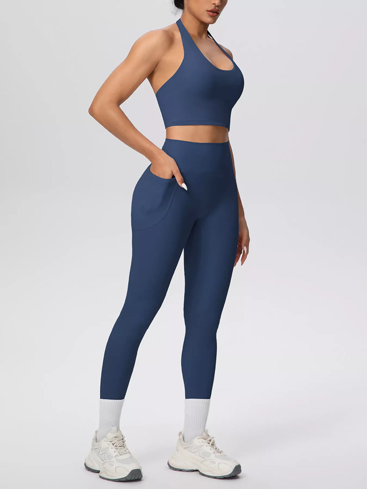 Halter Neck Crop Top and High-Waisted Leggings Active Set - Lilixa.store