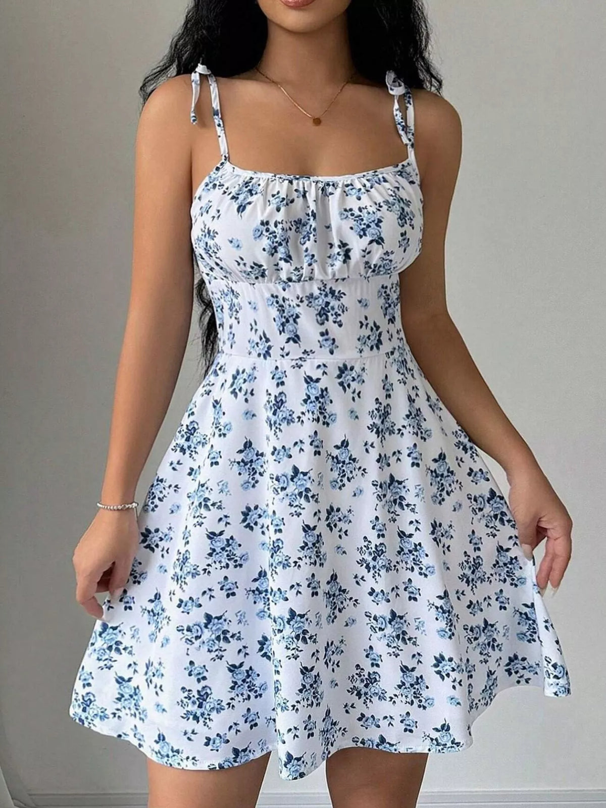 Floral Print Spaghetti Strap A-Line Mini Dress - Lilixa.store