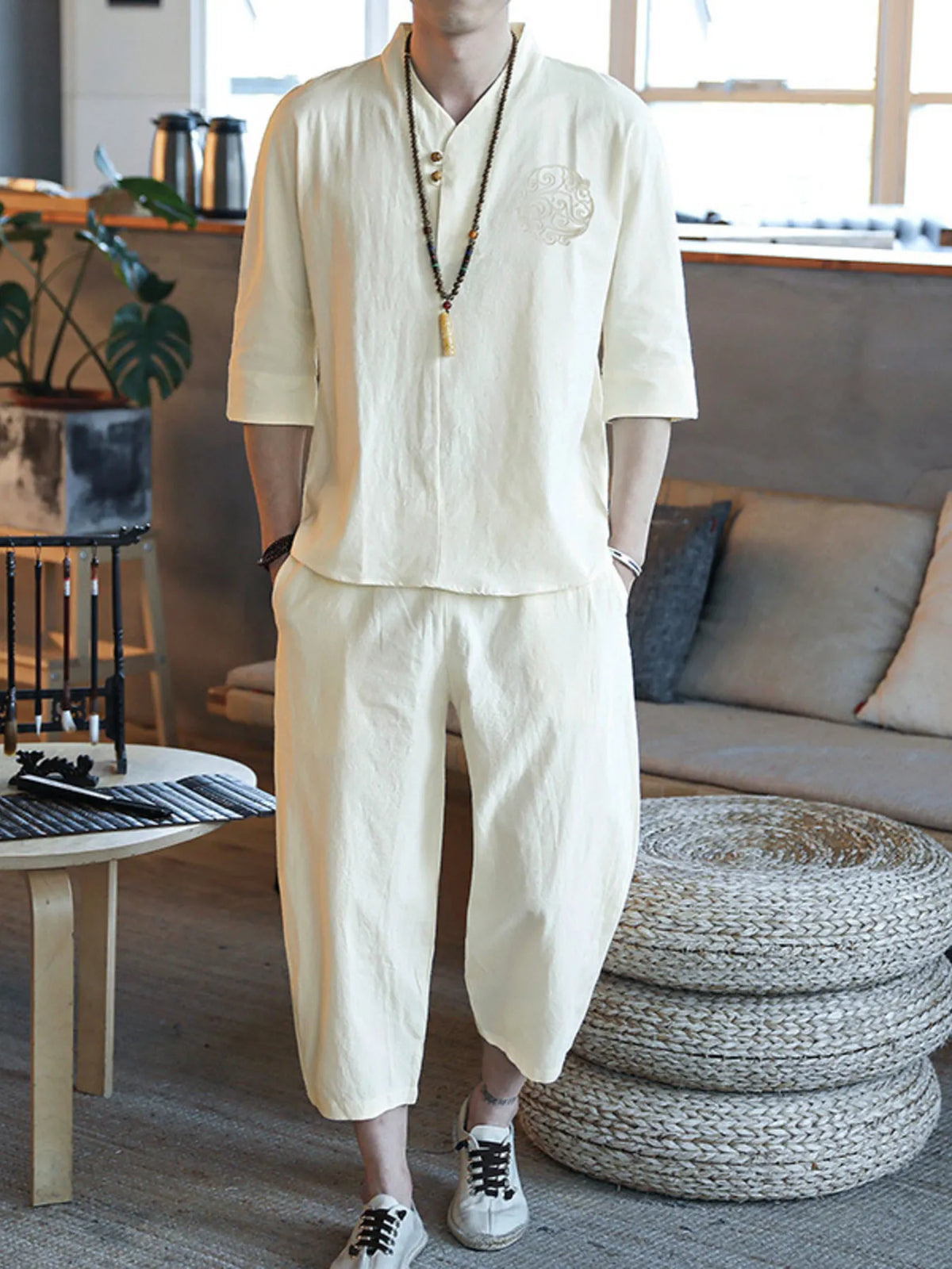 Men's Plus Size 3/4 Sleeve Top and Pants Set - Lilixa.store