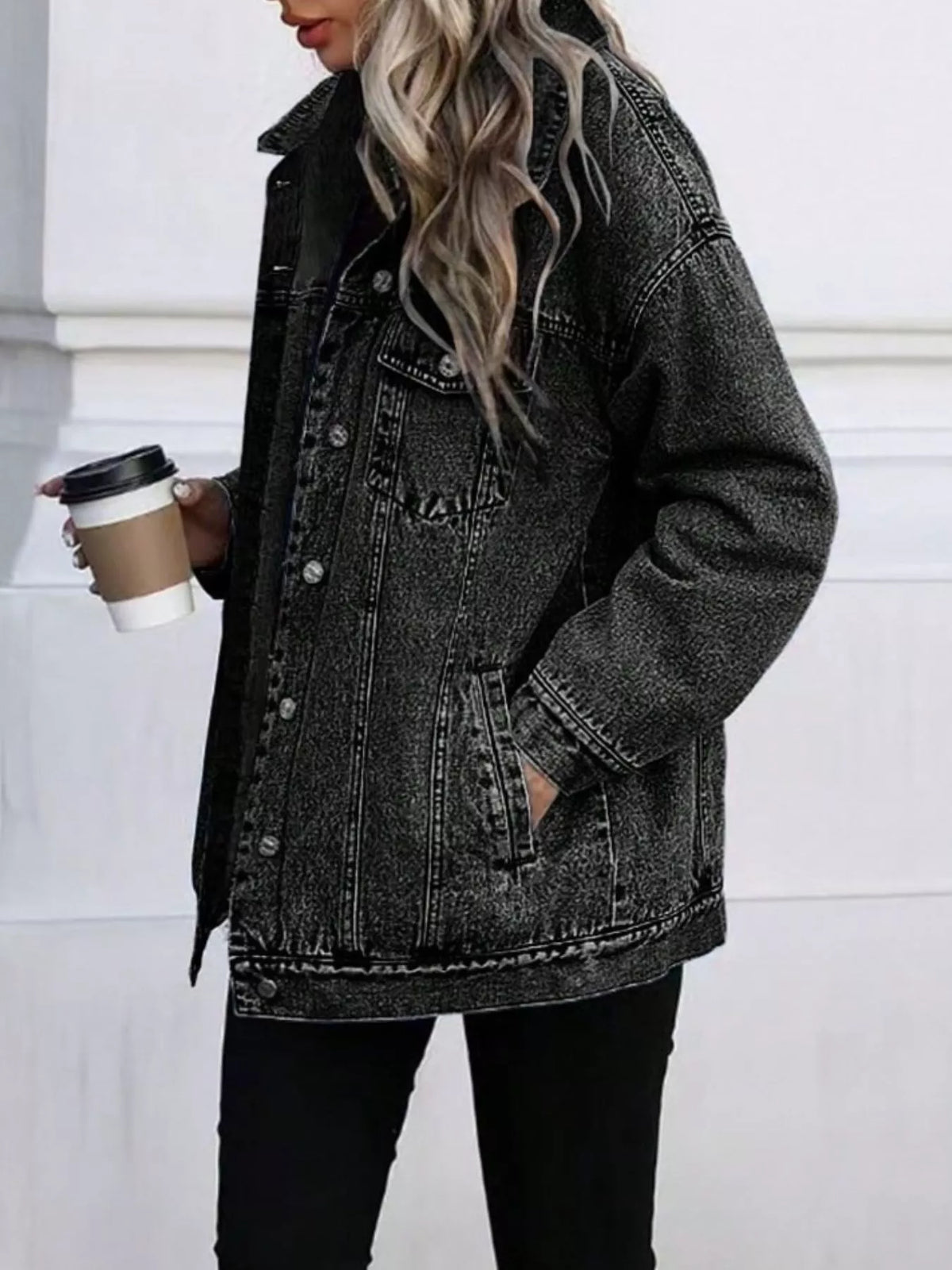 Washed Button Up Oversized Denim Jacket - Lilixa.store