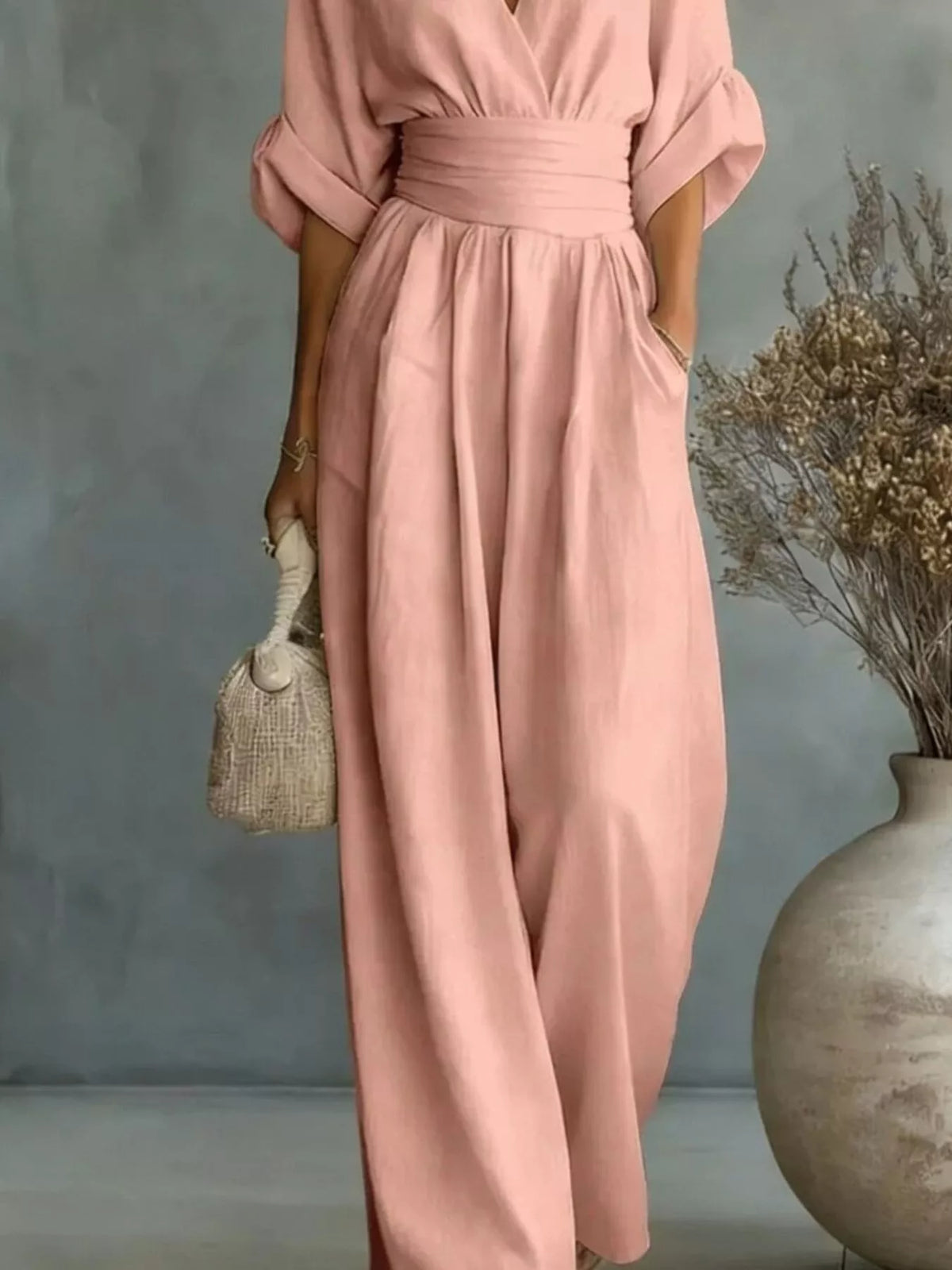 Full Size Half Sleeve Wide-Leg Jumpsuit Plus Size - Lilixa.store