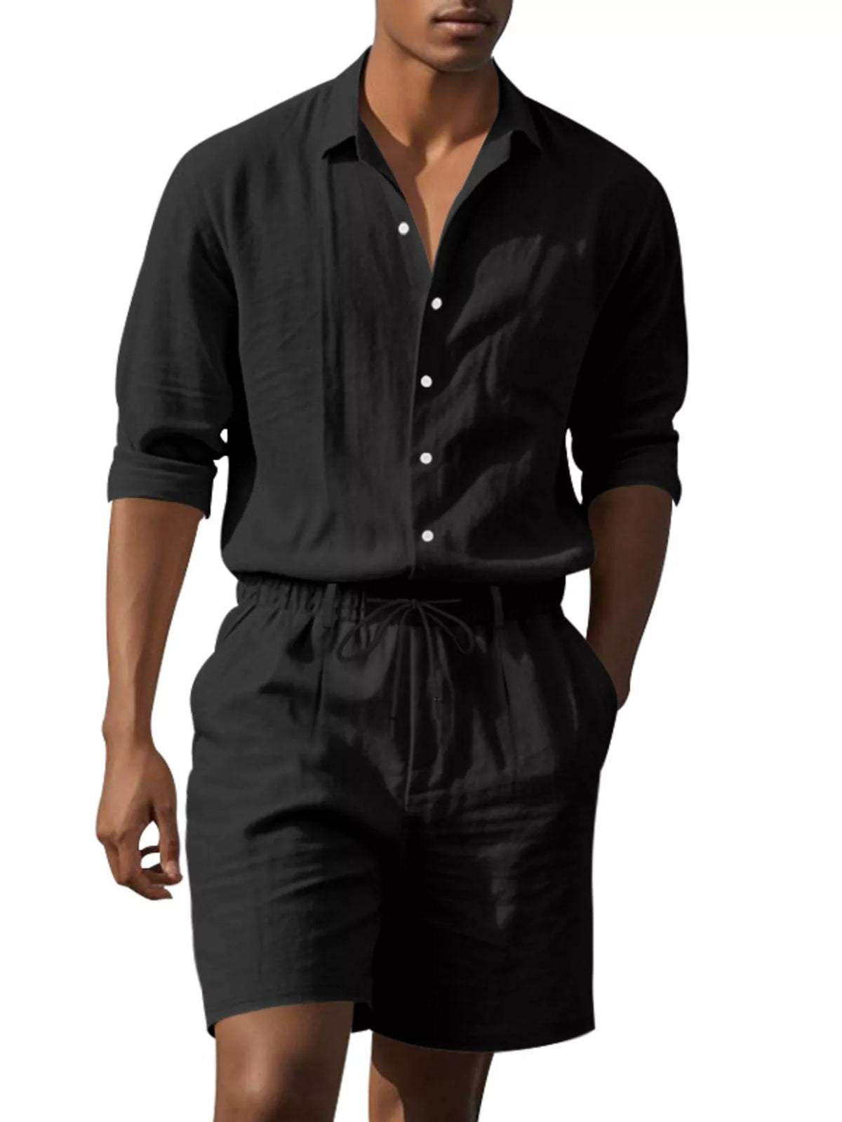 Men's Full Size Casual Button-Down Shirt and Shorts Set Plus Size