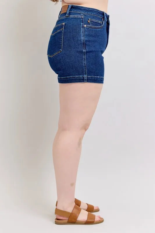 Judy Blue Full Size High Waist Tummy Control Denim Shorts Plus Size - Lilixa.store