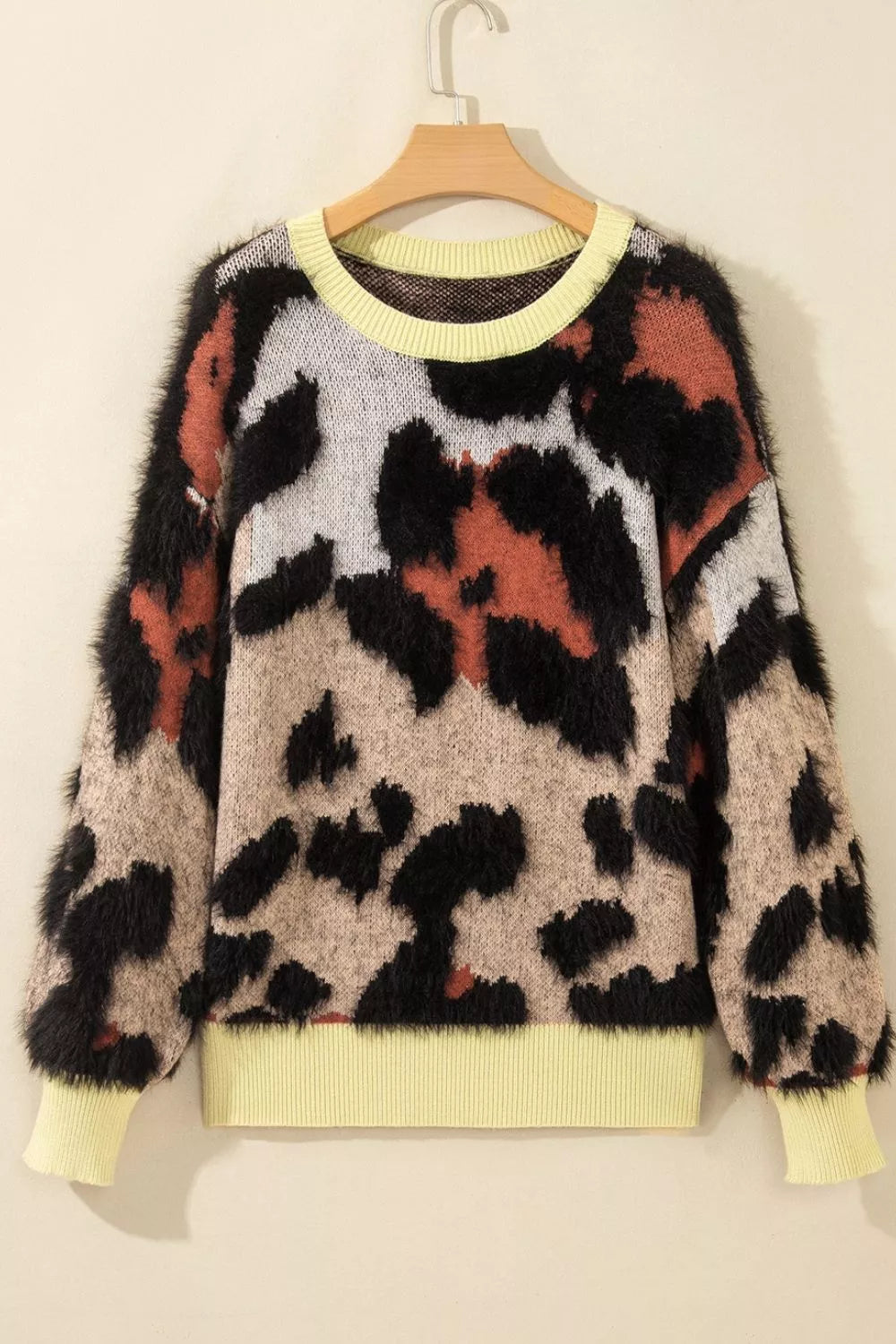 Leopard Print Drop Shoulder Long Sleeve Round Neck Sweater - Lilixa.store