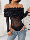 Flower Off-Shoulder Mesh Bodysuit - Lilixa.store