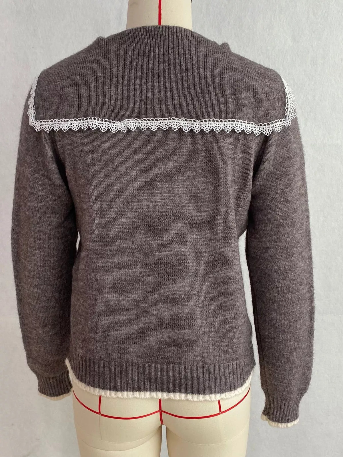 Cable-Knit Cardigan with Lace Trim, view 9
