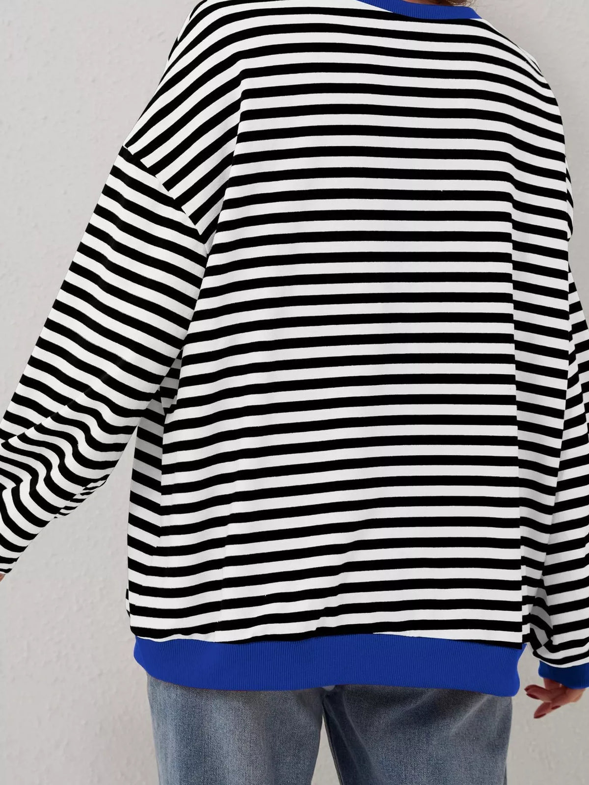 Striped Contrast Trim Oversized Sweatshirt - Lilixa.store
