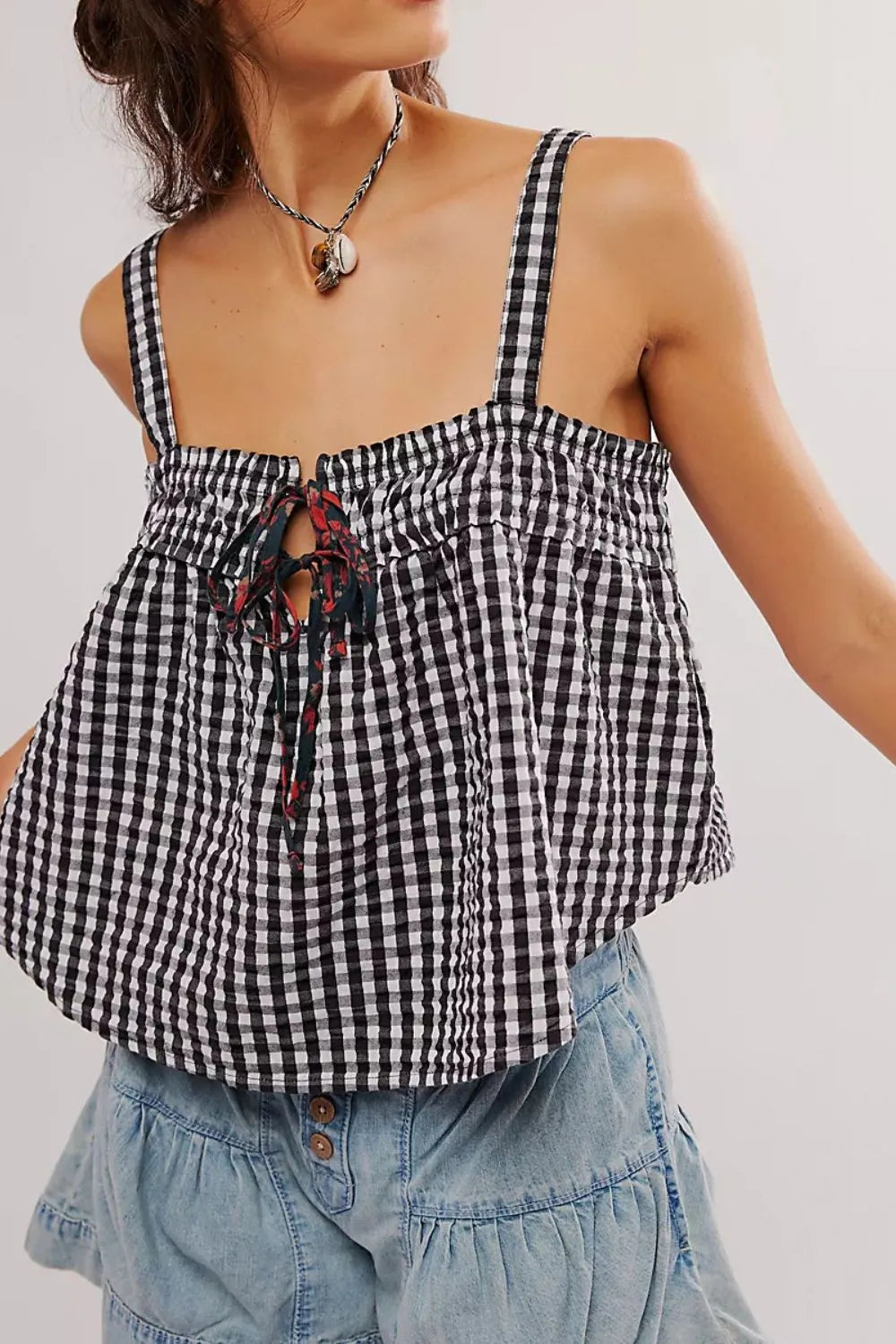 Tied Front Textured Square Neck Cami - Lilixa.store