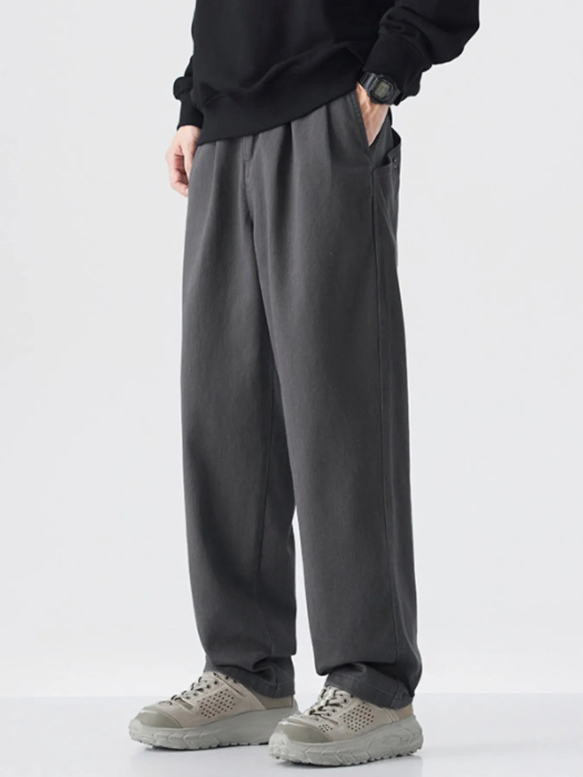 Men's Wide-Leg Casual Pants in Dark Gray
