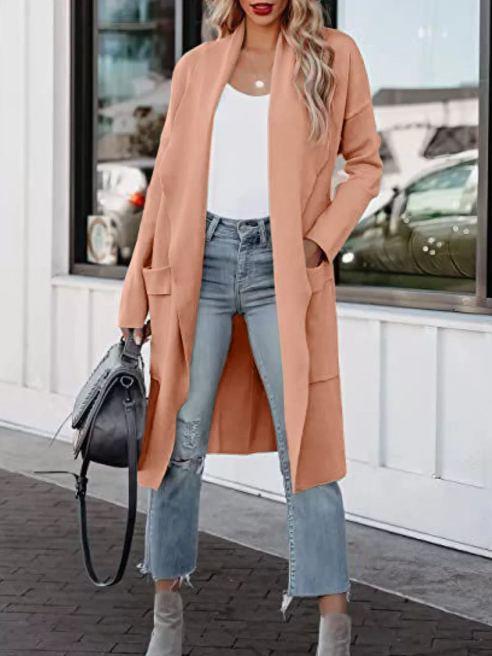 Open Front Dropped Shoulder Outerwear - Lilixa.store