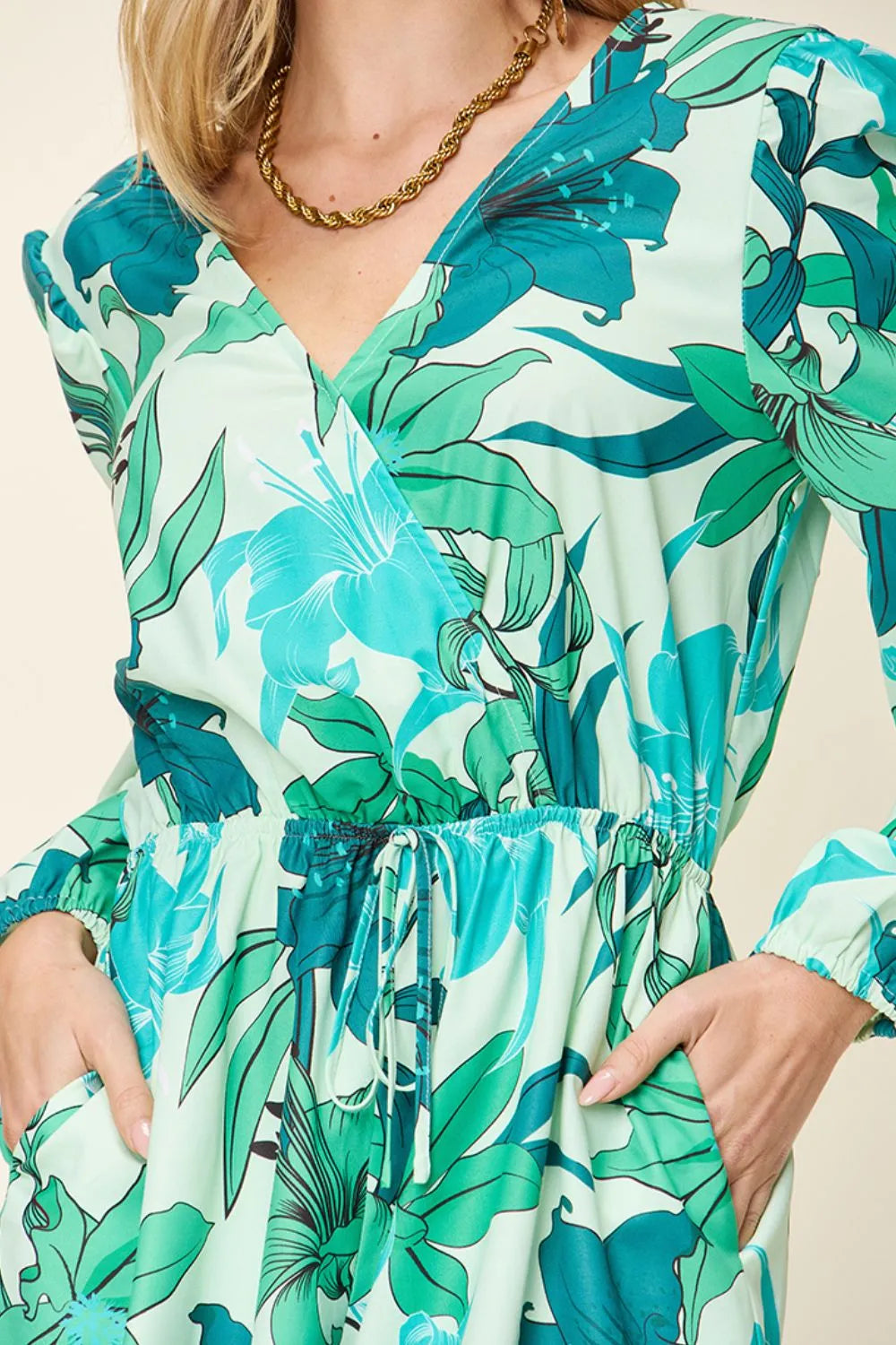 Double Take Full Size Floral Long Sleeve Romper with Pockets - Lilixa.store