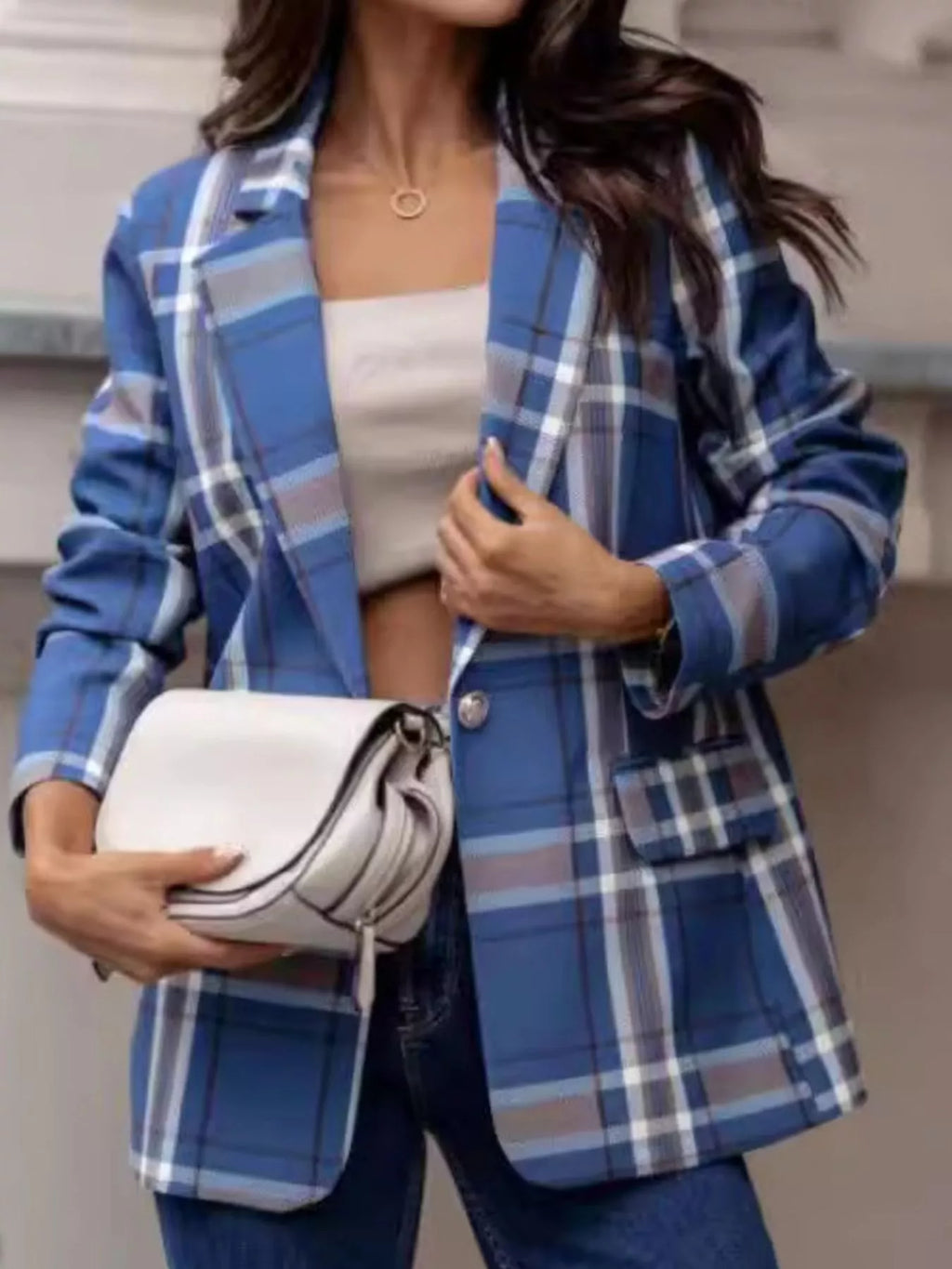 Plaid Lapel Collar Blazer - Lilixa.store