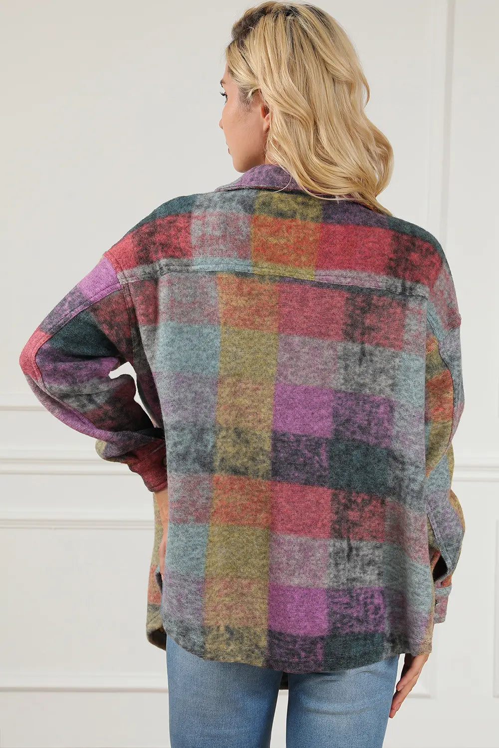 Plaid Collared Neck Button Front Jacket in Multicolor, view 2