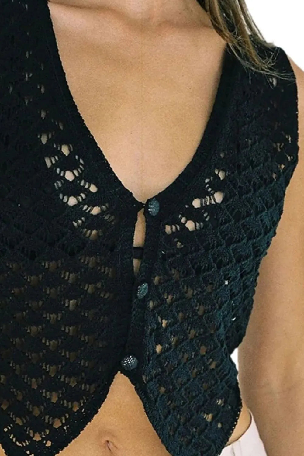 Openwork V-Neck Sweater Vest, view 6