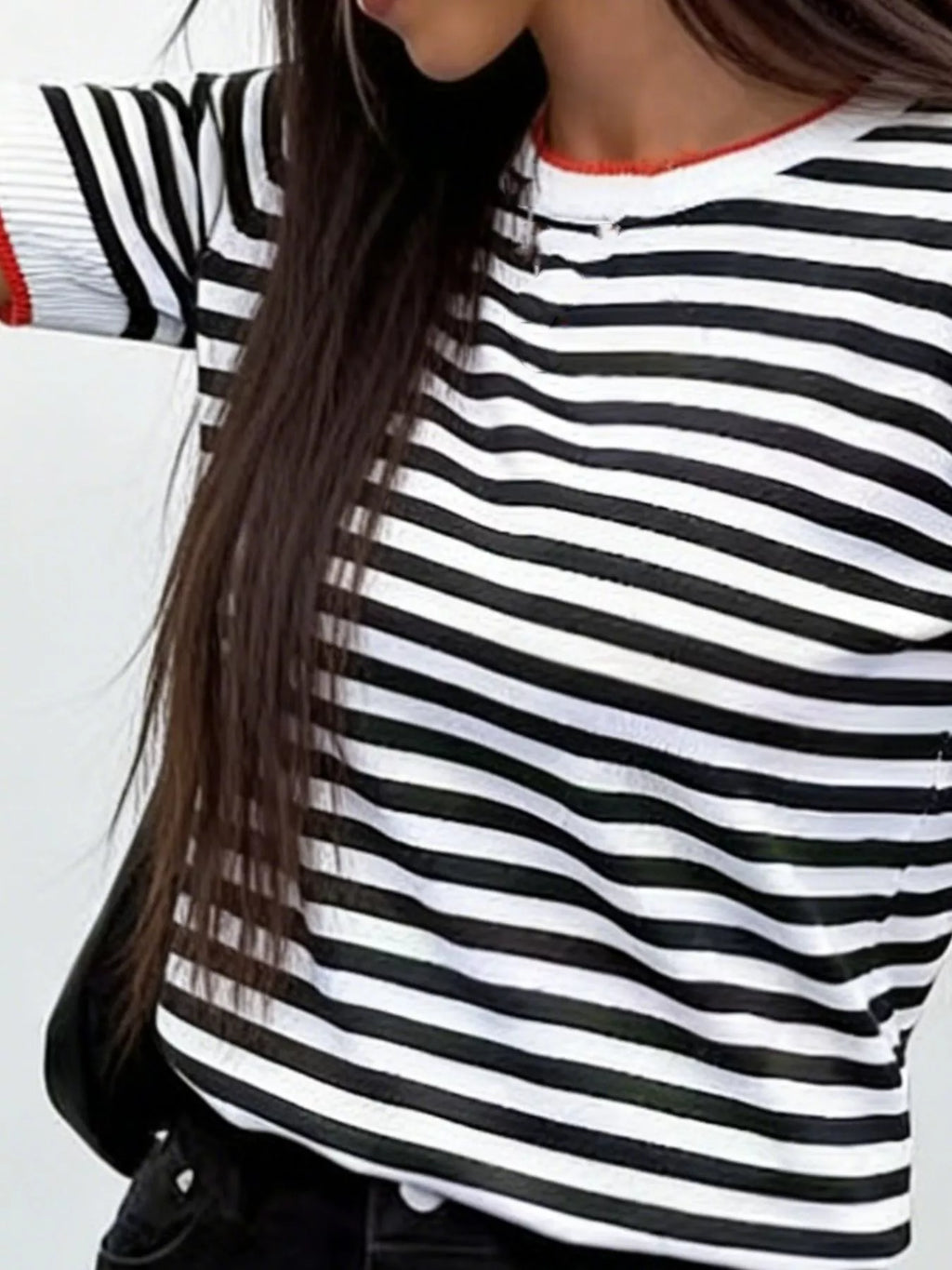 Contrast Trim Striped Short Sleeve Knit Top - Lilixa.store