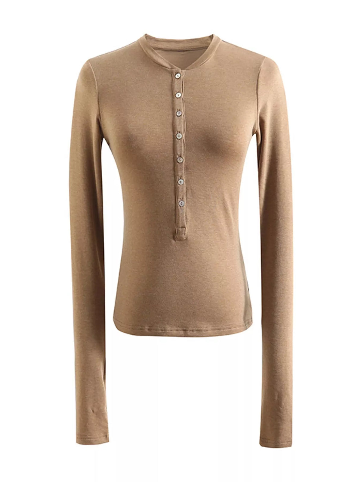 Slim-Fit Button-Down Long Sleeve Knit Top, view 9