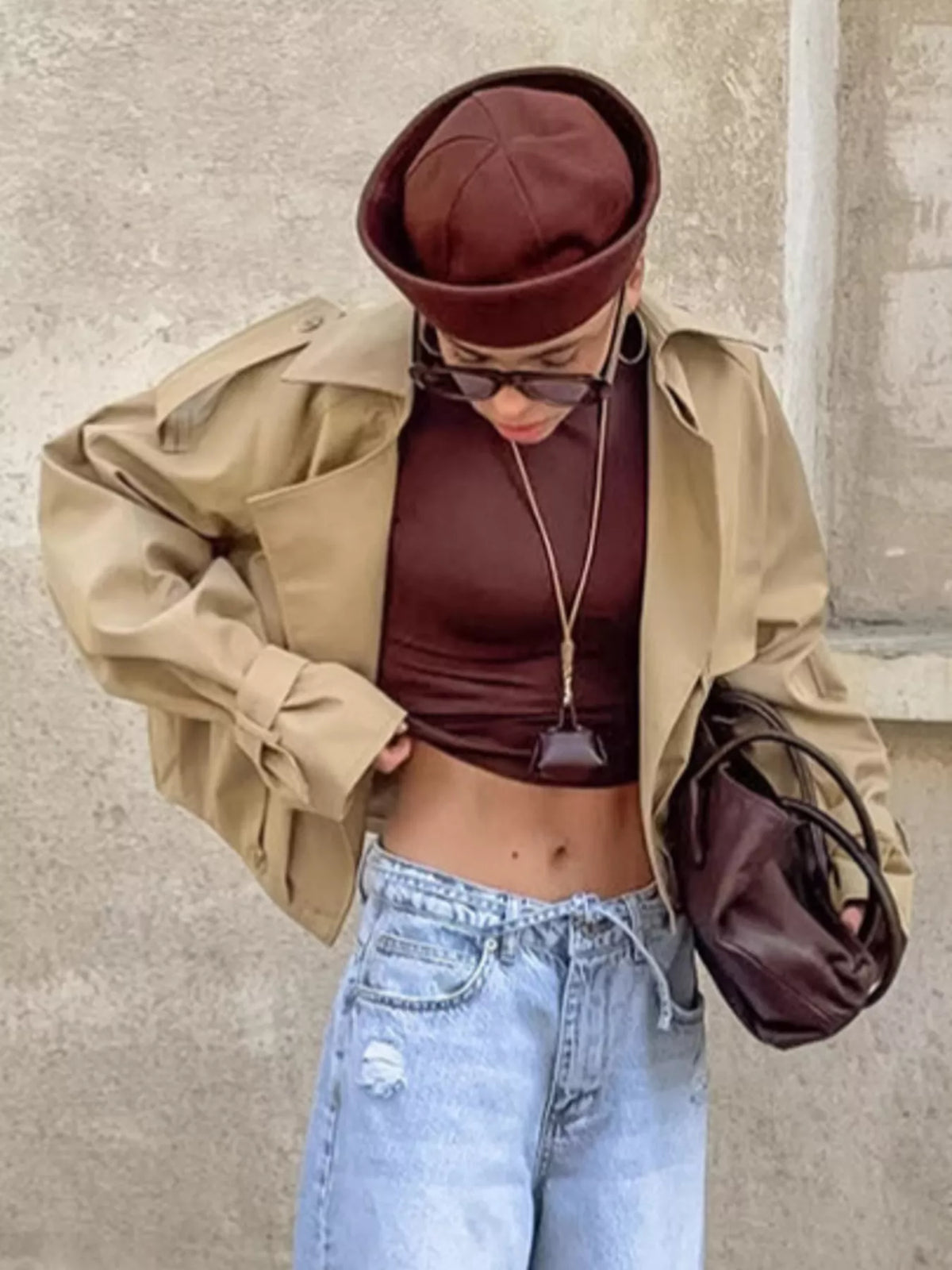 Wide Lapel Cropped Trench Coat