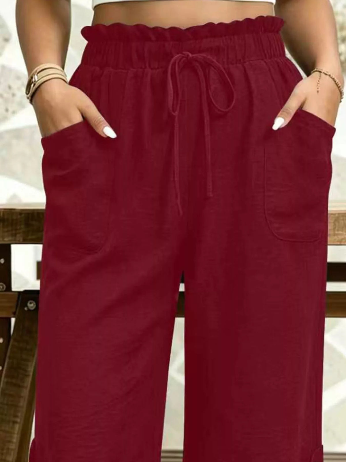 High-Waisted Drawstring Capris, view 7