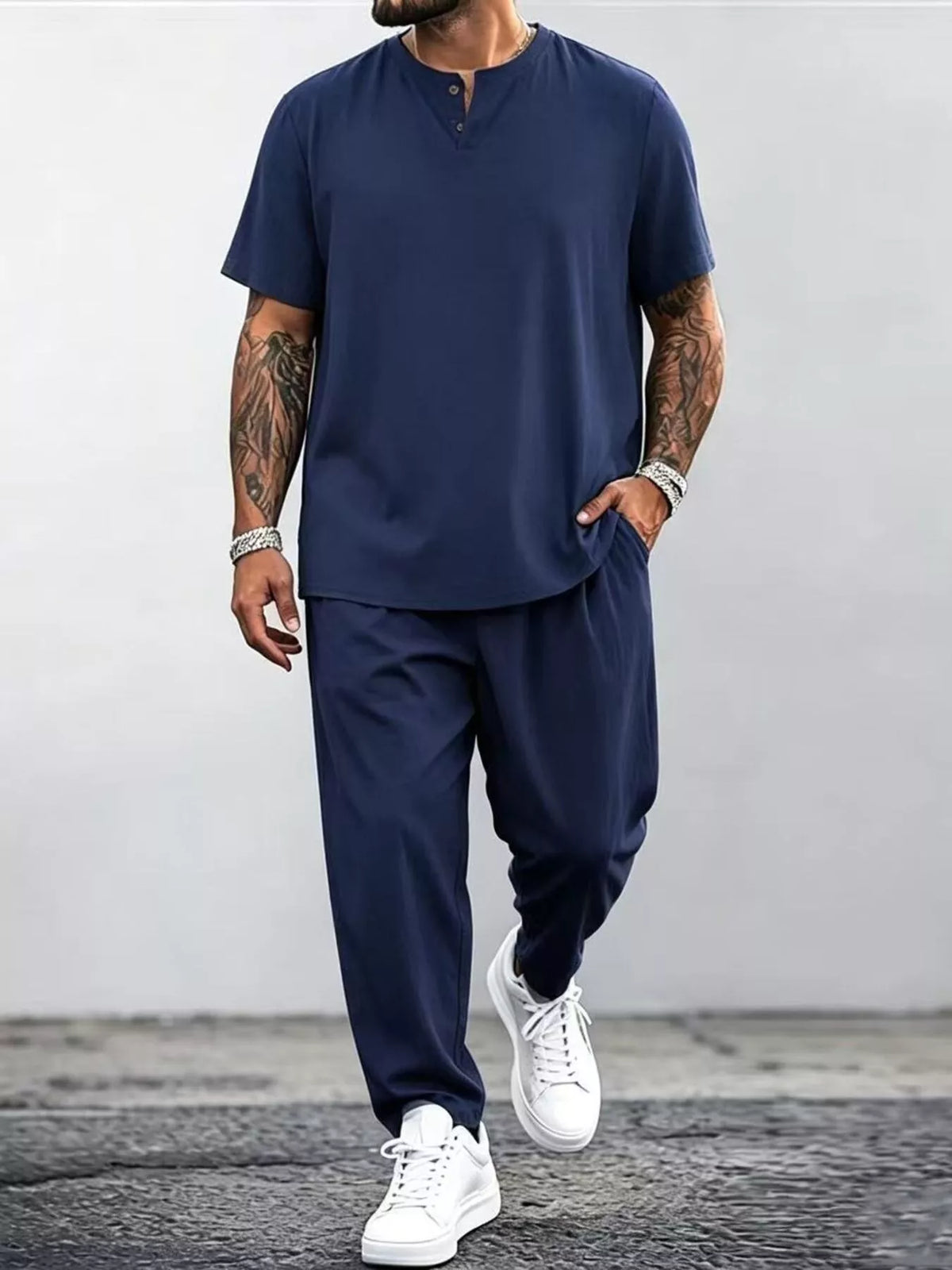 Men's Plus Size Casual Short Sleeve Top and Pants Set - Lilixa.store