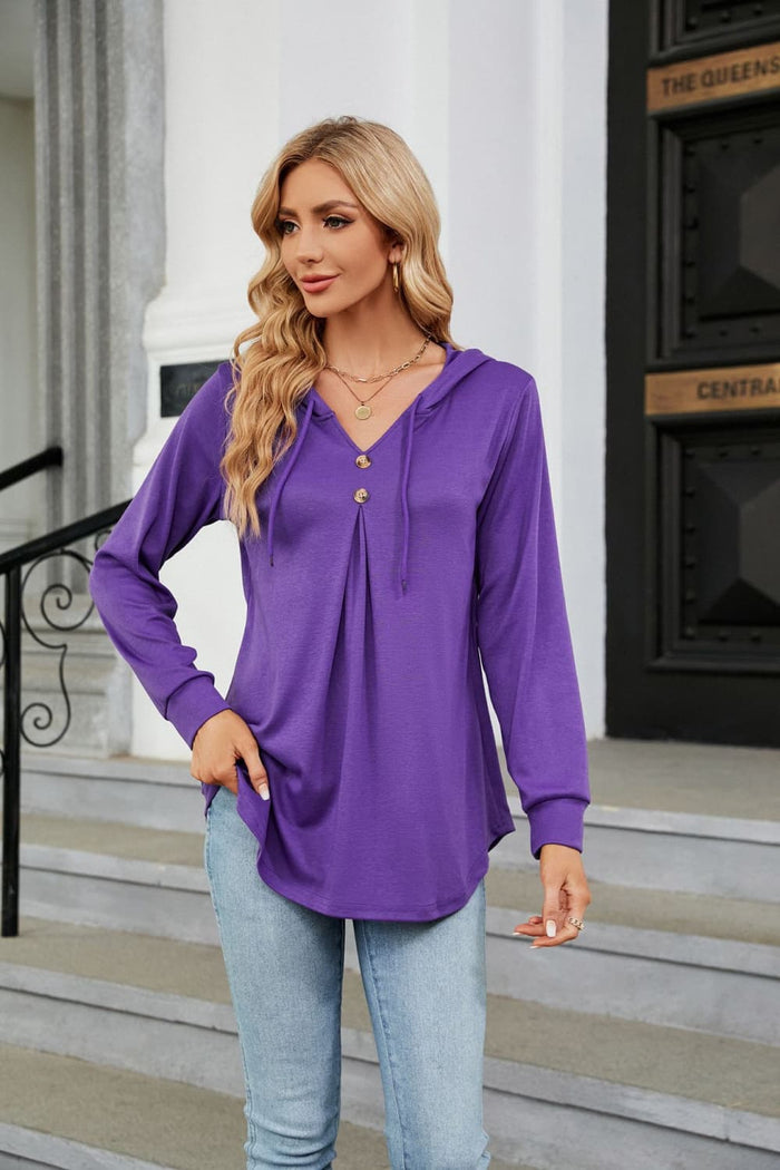 Long Sleeve Hooded Blouse in Purple