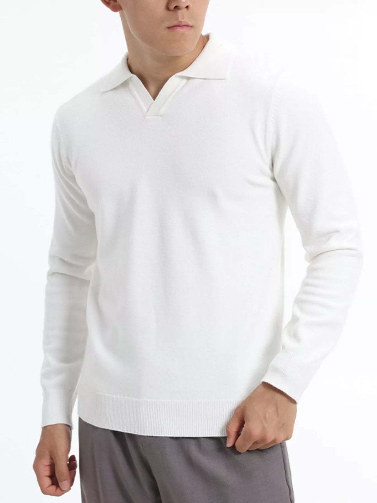 Men's Plus Size Long Sleeve Polo Collar Knit Top - Lilixa.store
