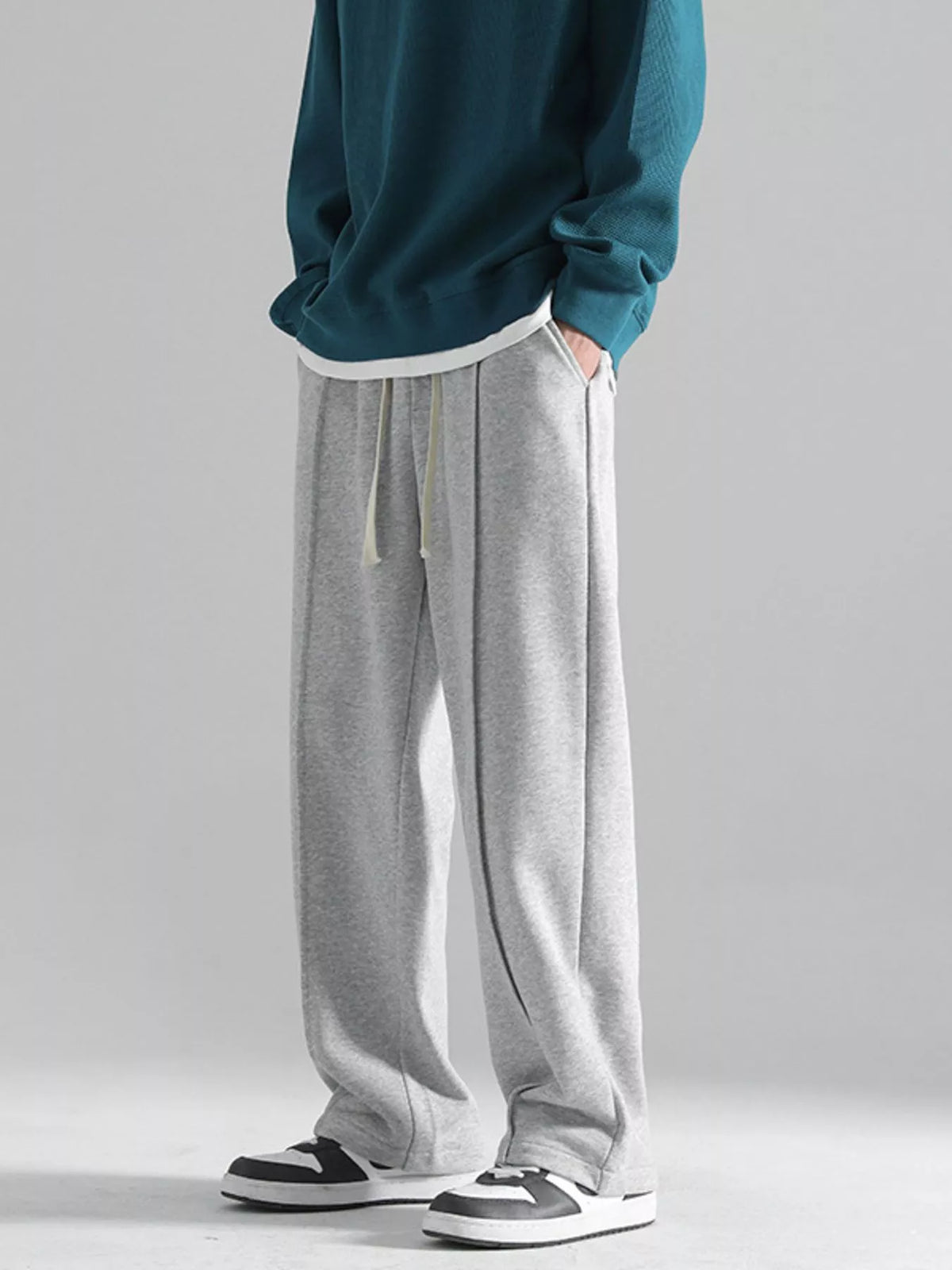 Men's Plus Size Casual Wide Leg Drawstring Pants in Gray