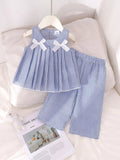Children's Striped Sleeveless Top and Pants Set with Bows - Lilixa.store