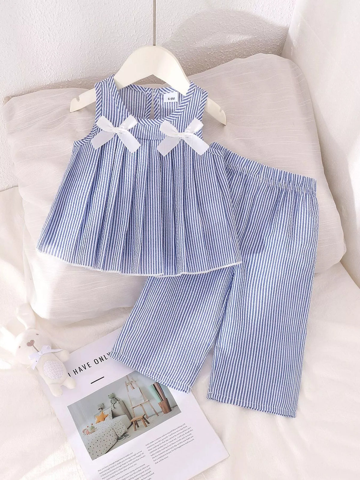 Children's Striped Sleeveless Top and Pants Set with Bows - Lilixa.store