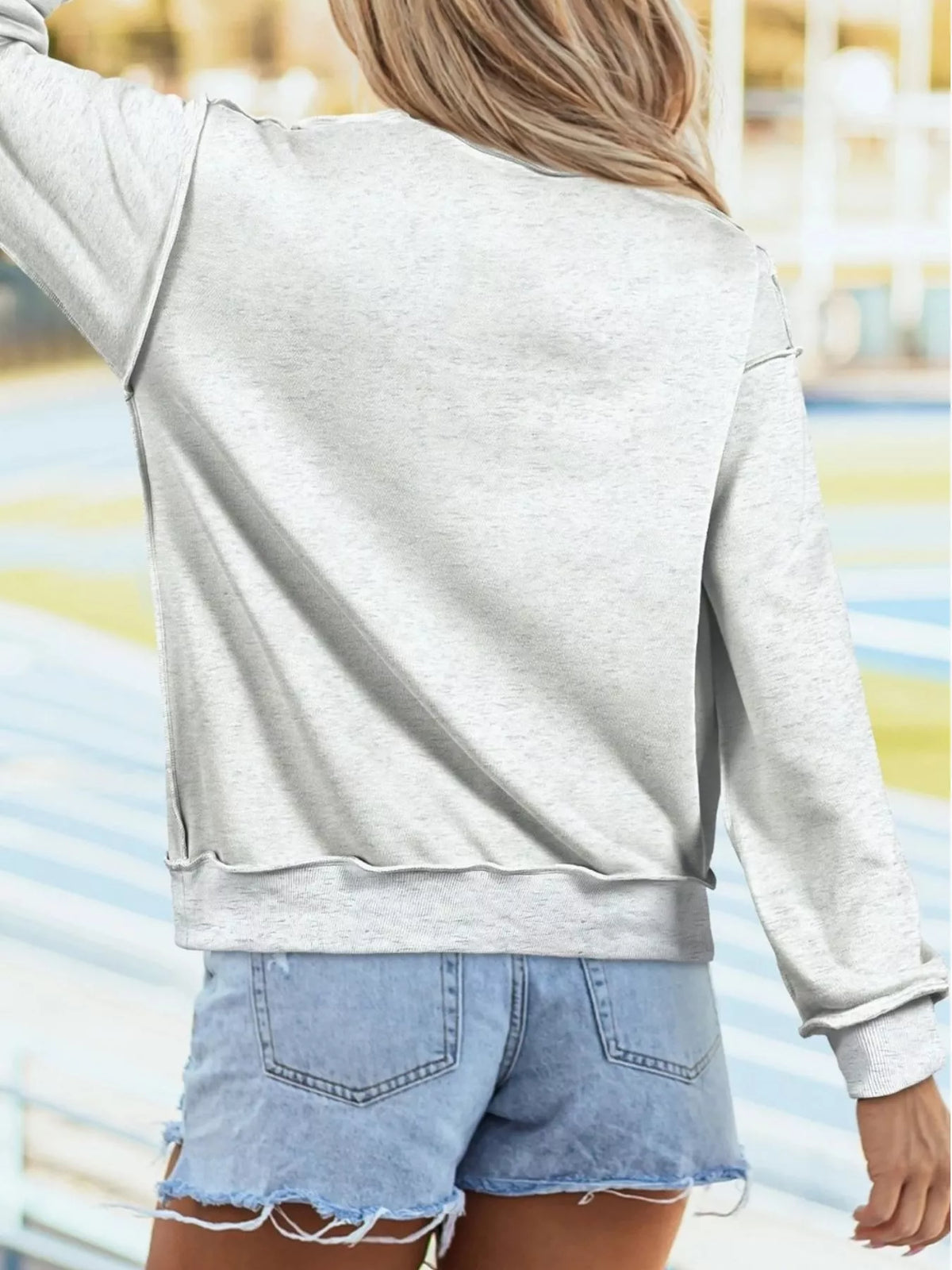 Mock Neck Exposed Seam Long Sleeve Sweatshirt - Lilixa.store