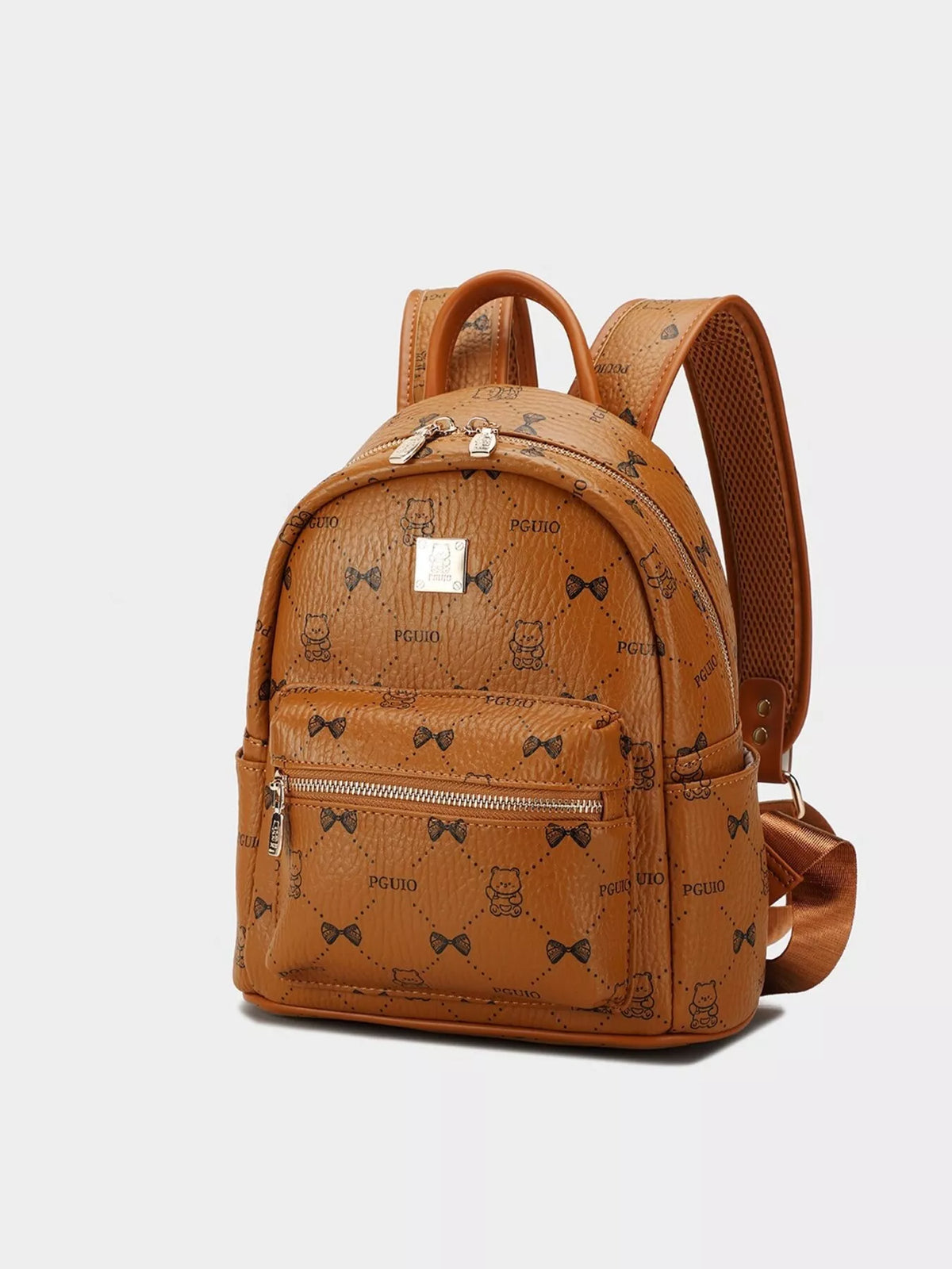 Bear Print PU Leather Backpack Bag