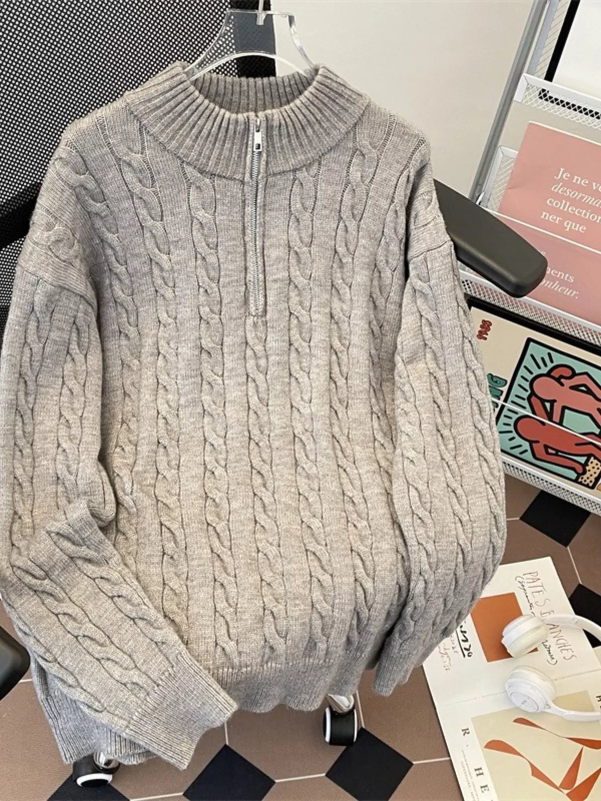 Men's Cozy Cable Knit Half-Zip Pullover - Lilixa.store