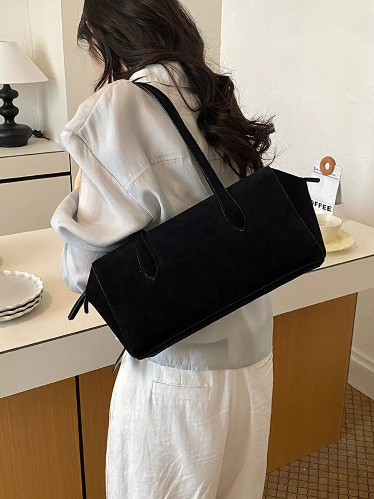 Suede Texture Rectangular Shoulder Bag - Lilixa.store